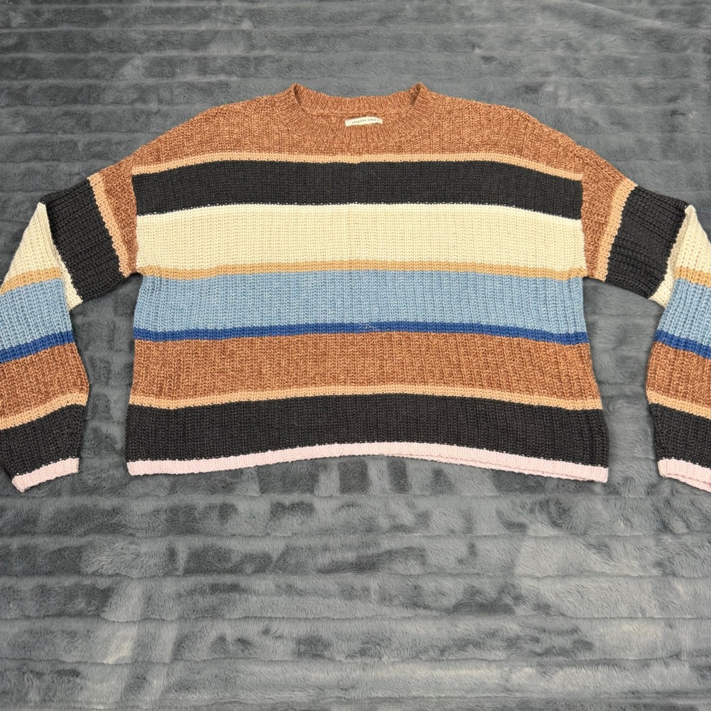 American Eagle Womens Small Striped Shaker Knit Crewneck Sweater Multi 15821